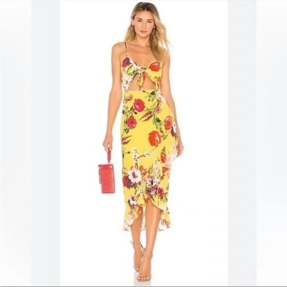 Revolve- Privacy Please Yellow Floral High-Low Tie-Front Midi Dress